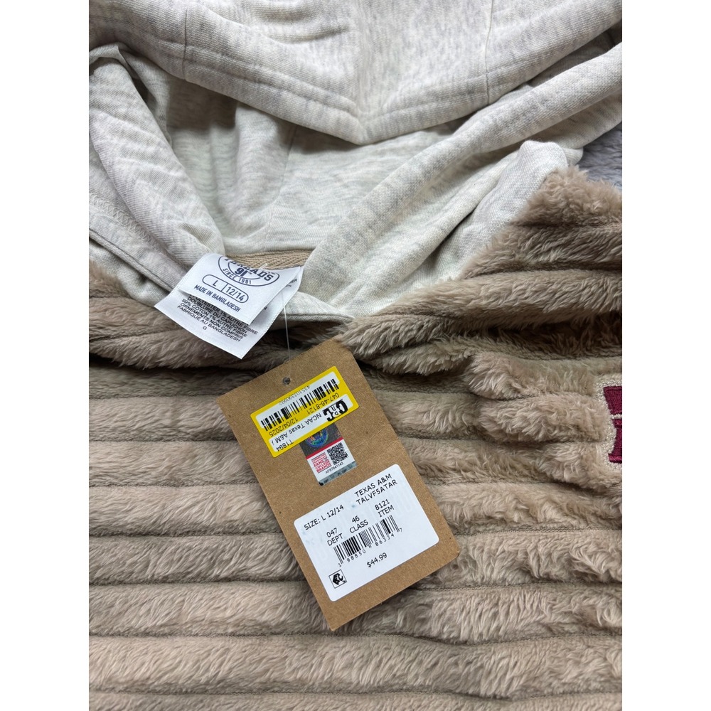 Threads Texas A&M Aggies Faux Fur Ribbed Hoodie Tan Maroon Logo NWT Large 12/14 - Picture 3 of 4
